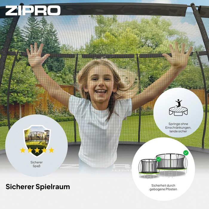 ZIPRO JumpPro Premium Трамплін для дітей Outdoor з сіткою, вологостійкий, захист від УФ, проста збірка, вантажопідйомність до 150 кг, діаметр 252/312/374/435/496 см