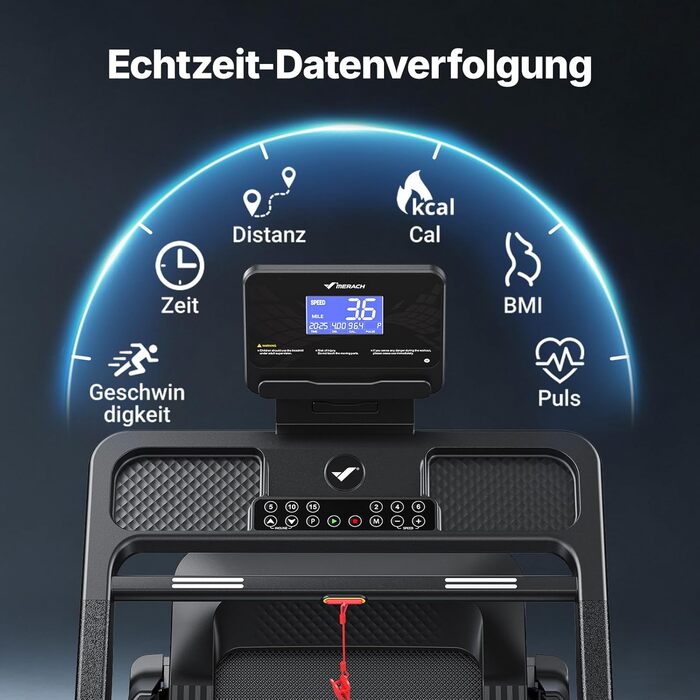 Біговий тренажер MERACH для дому з регулюванням нахилу (6%-18%), швидкість до 14 км/год, складаний, потужність 2.5HP/3.5HP, максимальне навантаження 136/159 кг, розмір 42*108 см / 46*120 см, чорний, з підключенням до додатку