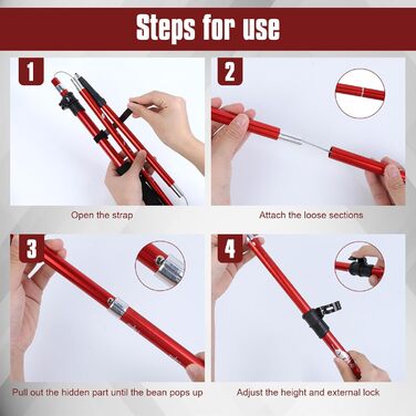 Трекінгові палиці VINATO: телескопічні, розкладні, для чоловіків та жінок, комплект 2 шт. (червоні)