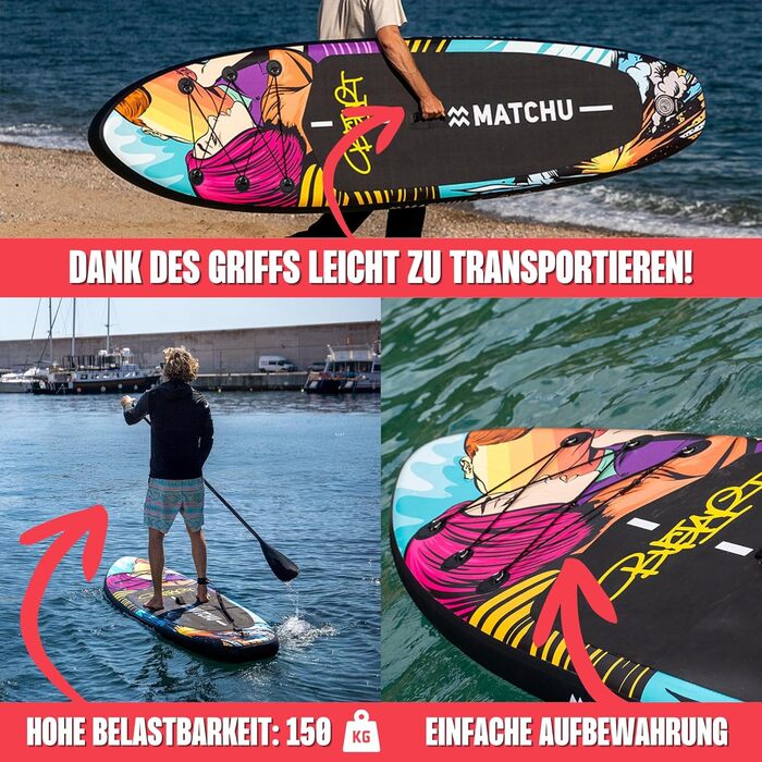 Надувне SUP Board MATCHU Limited Edition з сертифікатом та комплектом. Розмір 320x81x15 см, вантажопідйомність 150 кг, Art Collection (BustArt Collection)