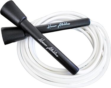 Стрибкове канат HONOR ATHLETICS - Ідеальний для Double Unders, боксу, MMA - Регульована довжина до 3 метрів - Для фітнесу (білий канат з чорною ручкою)