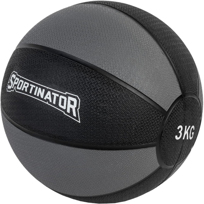 Медичний м'яч SPORTINATOR 3 кг, сірий/чорний, для силових та функціональних тренувань