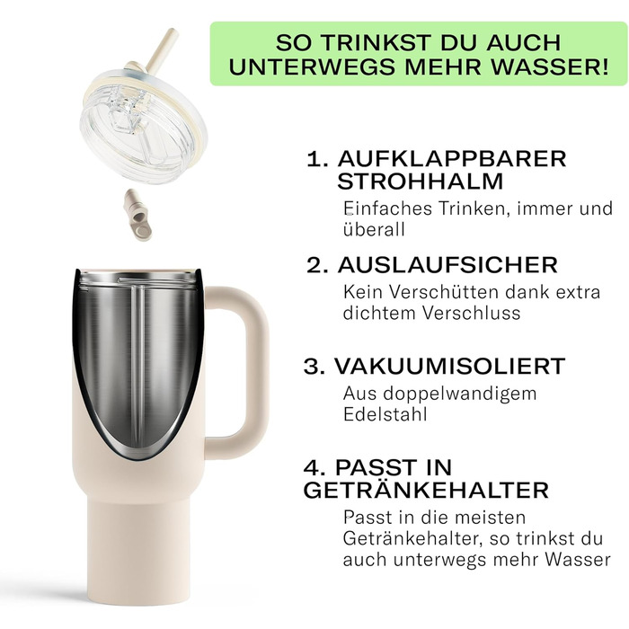 Термобутилка waterdrop® з трубочкою 1,1 л — ізольована питна пляшка з нержавіючої сталі, герметична, з кришкою, зручна для спорту, з відкидною трубочкою, зберігає холод до 12 годин