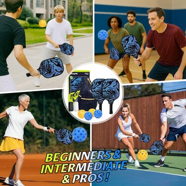 Набір для піклболу JOY SPOT! 2 ракетки, 4 м'ячі, сумка – Легкі ракетки з фібергласовою поверхнею для чоловіків, жінок та початківців – Ідеально для гри в приміщенні та на вулиці