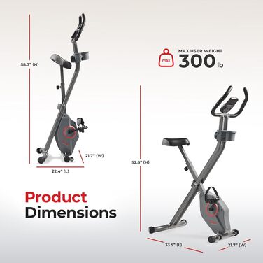 Складаний магнітний велотренажер Sunny Health & Fitness X-Bike Pro з цифровим монітором, пульсометром, магнітним опором, ергономічною підтримкою, сумісний із додатком SunnyFit