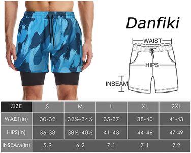 Шорти спортивні чоловічі 2 в 1, швидковисихаючі, для тренувань, гімнастики, бігу, аутдору (XL, синій камуфляж з чорною підкладкою)