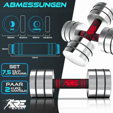 Набір гантелей 2 шт. з масивного сталі 2,5/5/7,5/10 кг | Гантелі з набором ваг та пінополіуретановими ручками | Фітнес гантелі для дому, силові тренування та нарощування м'язів, блакитний (червоний, 2 x 7,5 кг)