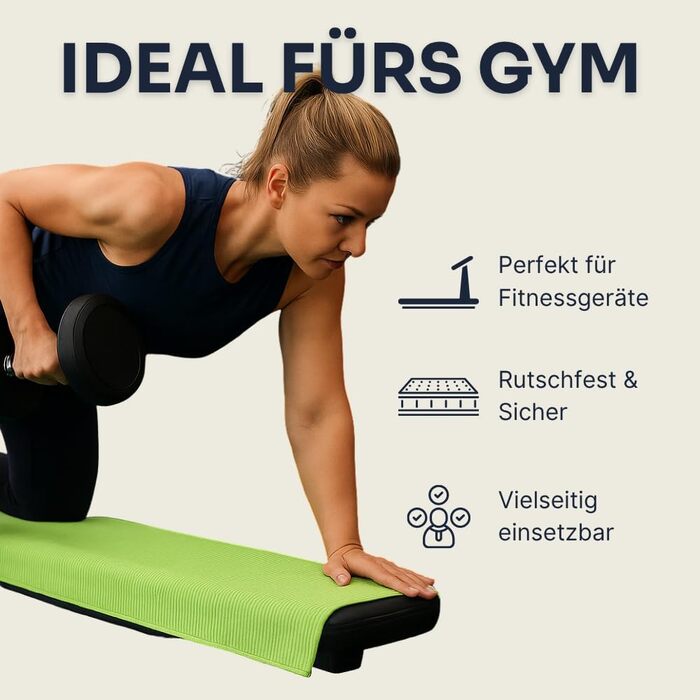 Рушник для фітнесу YUMUVE 125x50 см - спортивний рушник з покриттям для обладнання - нековзний & швидковисихаючий - мікрофібра рифленої структури - ідеально для спортзалу, тренажерного залу, йоги, тренувань - 5 кольорів (зелений)