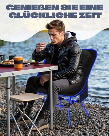 Складний туристичний стілець для кемпінгу з сіткою та кишенями, вантажопідйомність 150 кг, ультралегкий, для подорожей, пікніків, риболовлі (Оранжевий, Синьо-чорний)