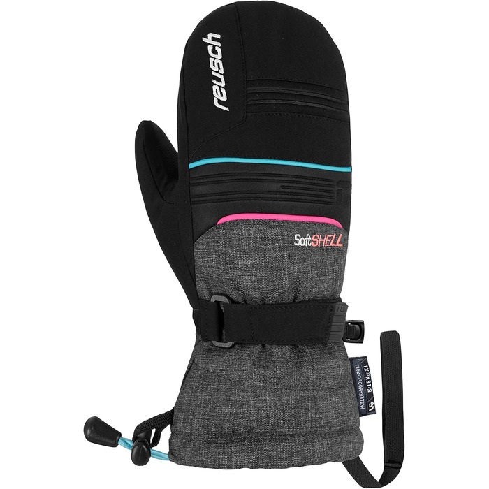 Дитячі гірськолижні рукавички Reusch Softshell, водонепроникні та теплі (чорно-сіро-рожеві, розмір 3.5)