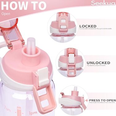 Скляна спортивна пляшка Seekua 0.8 л з трубочкою та часовою міткою, мотиваційна, BPA Free, герметична, з чохлом, для води, смузі, фруктів і газованої води
