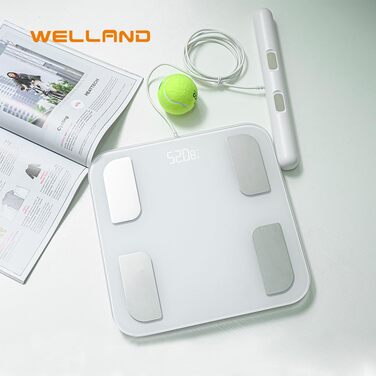 Fitdays Розумна вага для аналізу тіла - 8 електродів, точна цифрова вага BMI з Bluetooth, 20+ показників, синхронізація для 6 користувачів (FG2001B-A-біла)