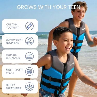 Дитячий рятувальний жилет Gogokids Junior 30-50 кг, неопреновий для плавання, каяка, сапборду (L, 6-11 років, Синій)
