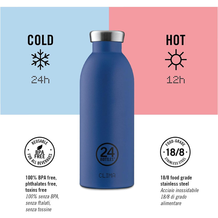 Термобутилка 24Bottles Clima з нержавіючої сталі, герметична, 330/500/850 мл, екологічна, зберігає тепло до 12 годин і холод до 24 годин