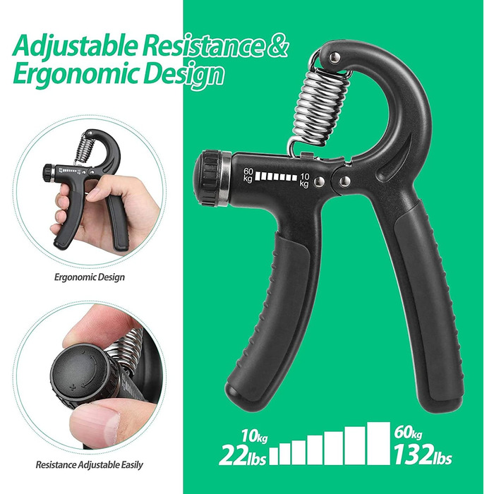 NIYIKOW Набір для тренування кисті та передпліччя (2 шт), регульований опір 10-60 кг, тренажер сили хвата, для пальців, спорту та відновлення рук, чорний