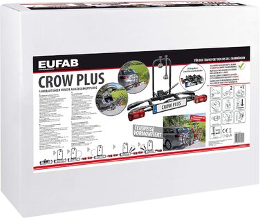 Велосипедний багажник EUFAB CROW BASIC для 2 велосипедів (E-bike), на фаркоп, частково зібраний, чорний