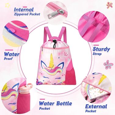 Спортивна сумка WAWSAM для гімнастики з шнурком, 38 x 45 см. Дитяча водонепроникна сумка для плавання, пляжу, покупок (Єдиноріг A002)