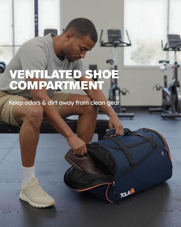 Спортивна сумка Tolaccea 47L з відділенням для взуття та мокрого одягу - рюкзак-дуffel для фітнесу, тренувань, басейну, подорожей (Темно-синій)