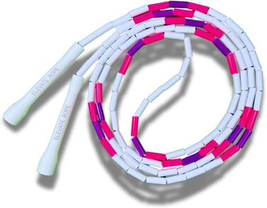 Стрибкове канат Elevate Rope Professionelles Perlen - 3м, регульований, якісні намистини та полішнур. Для фрістайлу, кардіо та трюків. Підходить для всіх рівнів, для використання в приміщенні та на вулиці. Білий/Рожевий/Фіолетовий