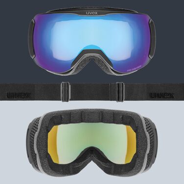 Гірськолижна маска uvex downhill 2100 CV з контрастною лінзою, широким оглядом та вузькою рамою, чорна матова/блакитно-зелена, унісекс