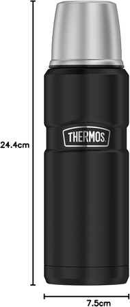 Термос STAINLESS KING 1,2 л з нержавіючої сталі, чорний матовий, з кришкою-чашкою та ручкою, 24 год гарячий/холодний, BPA-free, для кухні та подорожей