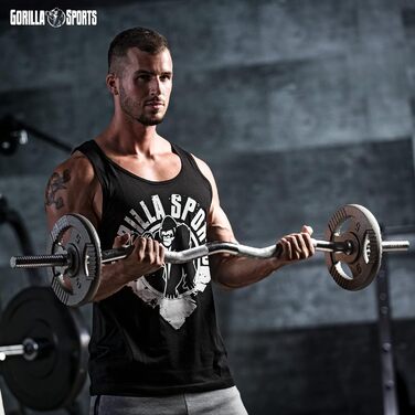 SZ-штанга GORILLA SPORTS 120 см, до 180 кг, 30/31 мм, хромована, з насічками та 2 пружинними замками – вигнута штанга для біцепса, рифлена, неслизька