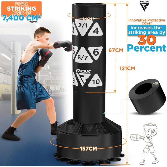 Дитячий боксерський мішок RDX 4 фути з підставкою, рукавички для тренувань, MMA, кікбоксинг, бокс, єдиноборства, муай-тай, білий
