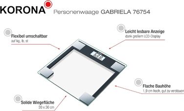 Скляні ваги Korona GABRIELA 150 кг, LCD, автоотключення, батарейки