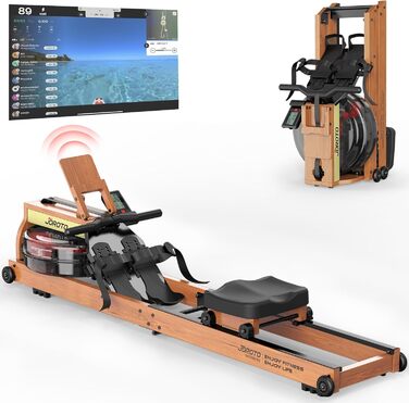 Гребний тренажер JOROTO MR280PROB для дому з дуба, з Bluetooth, складний, з дисплеєм та підтримкою Kinomap, регульований тримач для планшета, до 150 кг