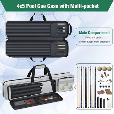 Чохол для більярдних київ Billardstocktasche: м'який, з декількома кишенями для 4 руків'їв та 5 концов, з рюкзак-лямками (сірий)