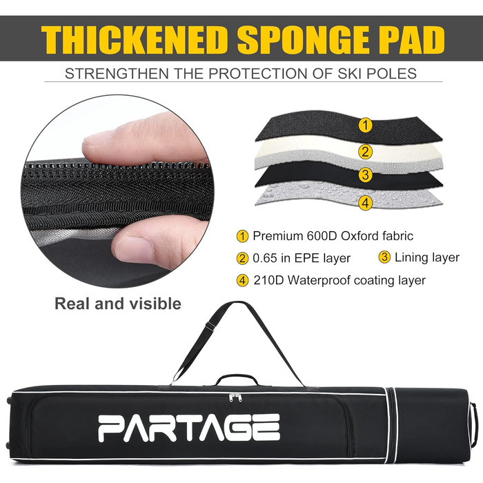 Сумка для лиж Partage з роликами, водонепроникна, міцна тканина Oxford 600D, регульована довжина до 200 см, зручна у зберіганні та транспортуванні, для чоловіків