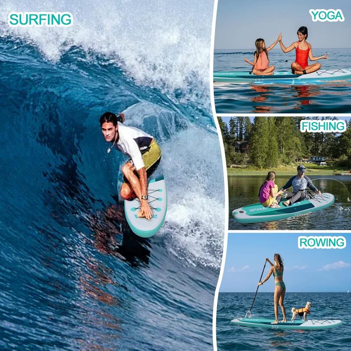 Надувний SUP Board (Stand Up Paddle Board) для дітей та дорослих, 320/335x84x15 см, до 200 кг, комплект з аксесуарами, м'ятний колір