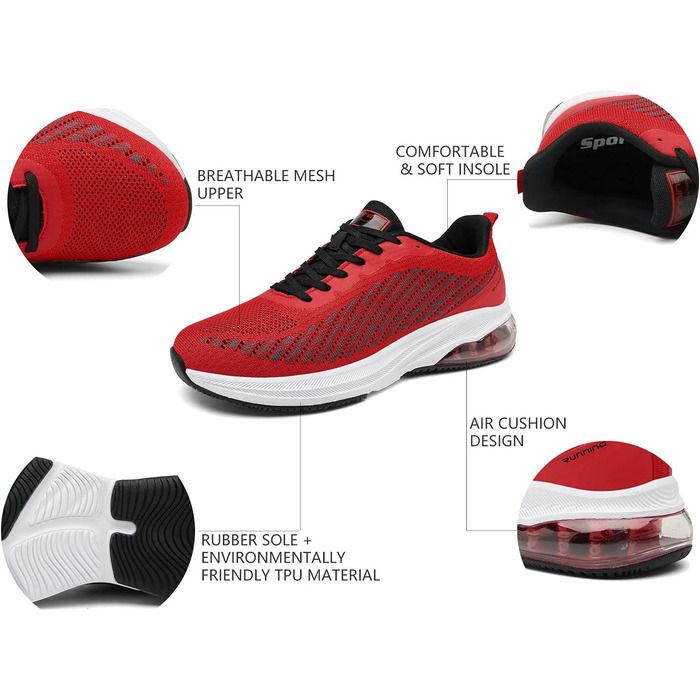 Спортивне взуття Frysen для чоловіків та жінок: кросівки для фітнесу, бігу, трекінгу. 4 кольори, розміри 36-47 EU. Зелено-білі (46 EU, червоно-білі)