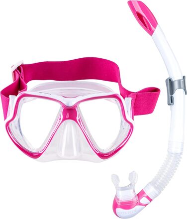 Маска і трубка для плавання Mares Aquazone Combo Wahoo Neon, набір для дорослих, унісекс, рожево-біла, прозора