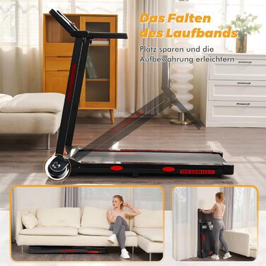 Бігова доріжка RAOO MIN для дому, 1-12 км/год, 2.5HP, складаний, з пультом/LED, підставка для iPad/телефону, Bluetooth, чорний