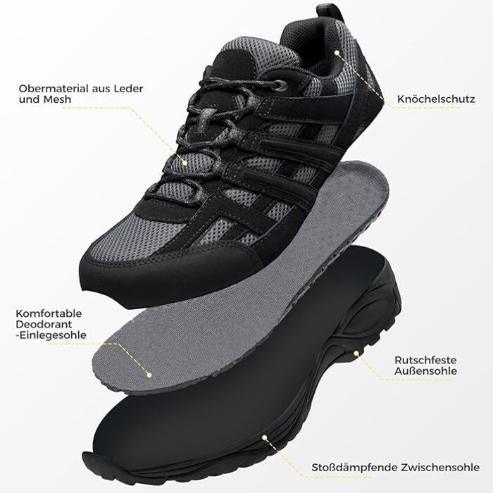 Черевики для хайкінгу чоловічі - дихаючі трекінгові кросівки для походів та хайкінгу, неслизькі та легкі outdoor кросівки, чорні, 43 EU