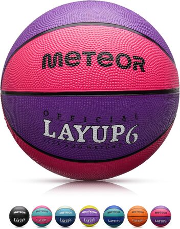 М'яч баскетбольний Meteor Layup Kinder Mini, розмір 7 (чоловічий), розмір 6 (жіночий), рожевий та фіолетовий - для дітей 4-8 років, ідеальний для тренувань