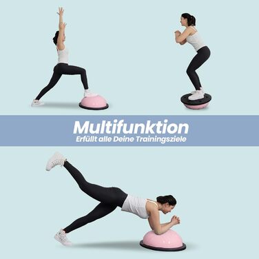 Балансувальний м'яч DH FitLife для йоги, напівсфера 60×22 см, до 200 кг, з насосом і 2 фітнес-резинками, рожевий