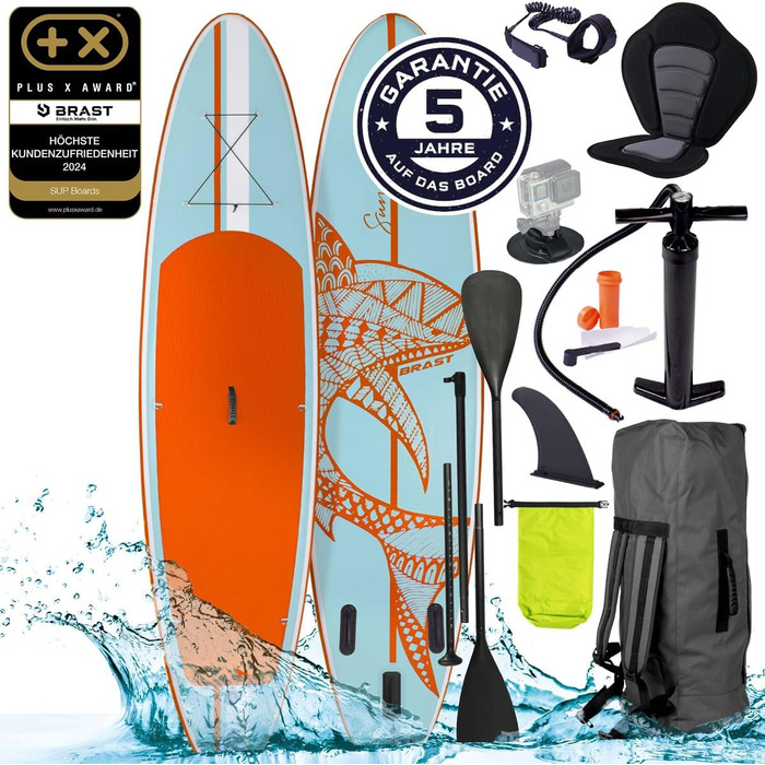 SUP-дошка BRAST Shark 300-320 см надувна, набір для сапбордингу, 2в1 весло, крісло-каяк, аксесуари, 5 років гарантії