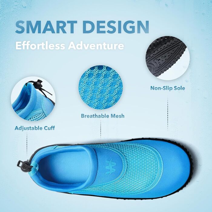 Водні черевики WateLves: унісекс, дихаючі, швидковисихаючі, для плавання, басейну, моря (40 EU, блакитні)