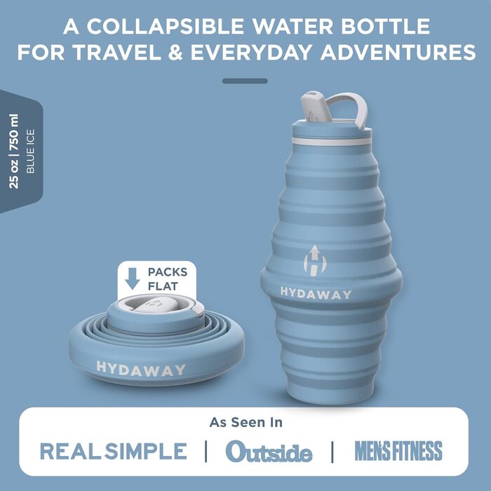 Складна пляшка для води HYDAWAY 750 мл Blue Ice, силіконова, харчова, з носиком, для подорожей