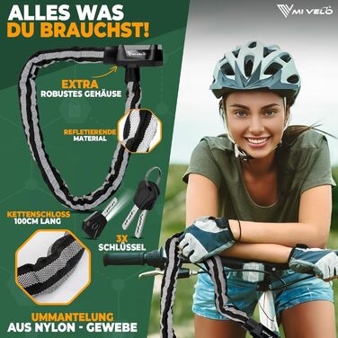 Замок для велосипеда MIVELO Kettenschloss: висока безпека, 100 см, сталь 8 мм, з ключем та LED-ліхтариком | Захист для E-bike, MTB, шосе