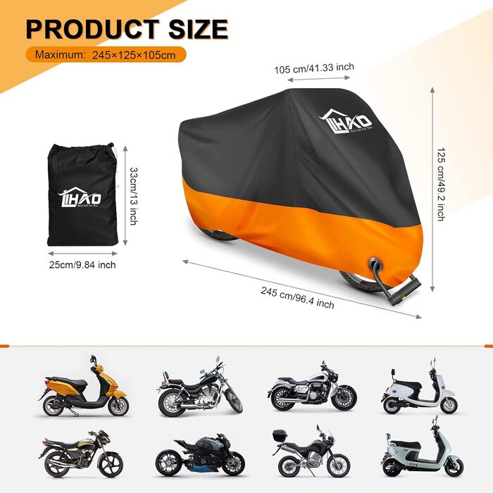 Водонепроникний чохол для мотоцикла LIHAO, зимовий, 245x105x125 см, оранжевий