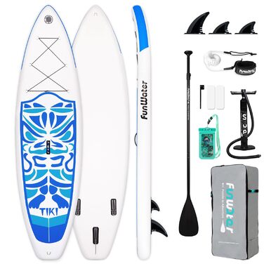 SUP дошка FunWater надувна з веслом, насосом та рюкзаком - Зелено-Рожева, 3м (Tiki) для підлітків