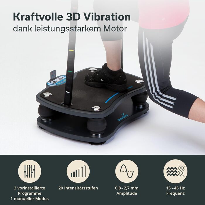Вібраційна платформа Skandika Vibrationsplatte 500 3D | велика протиковзка поверхня | 4 програми + 20 рівнів | фітнес вдома | з тренувальними гумками, пультом ДУ та постером