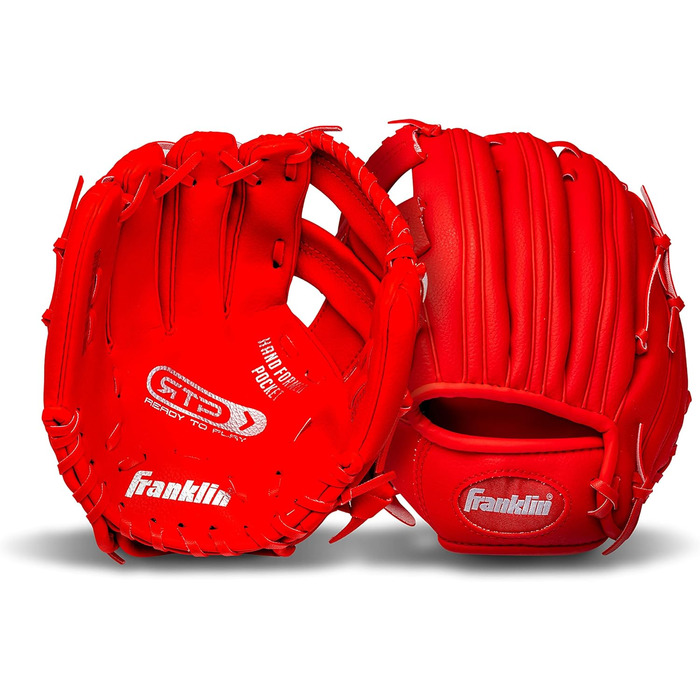 Рукавиця для бейсболу Franklin Sports RTP Kinder Teeball (ліва рука, червона) + М'яч - Дитячий набір для ті-болу для хлопчиків та дівчаток (24,1 см)