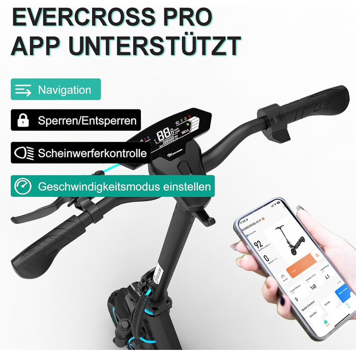 Електросамокат EVERCROSS A1 з дозволом для доріг, складаний оффроуд, 10'' вакуумні шини, акумулятор 15,3AH, запас ходу 55-70 км, мотор 500W, для дорослих, з додатком і LED-дисплеєм