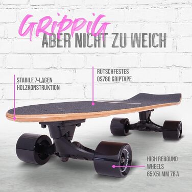 Серфскейт Apollo Surfskate Pro Midi Longboard для дорослих та дітей, з якісною вісью для карвінгу та пампінгу, міні круїзер для стрітсерфінгу, смугастий дизайн