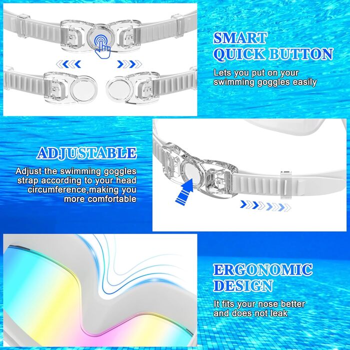 Маска для плавання та дайвінгу Schwimmbrie Unisex L (MC6500-White) з антизапітним покриттям та UV-захистом