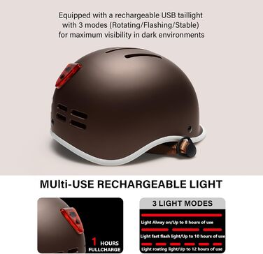 Велошолом Ckorison для дорослих з USB-підсвіткою, універсальний міський шолом для велосипедистів, самокатів і скейтборду, регульований розмір 56-61 см, для чоловіків і жінок